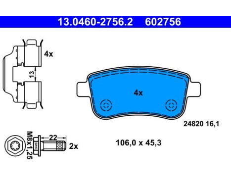 Brake Pad Set, disc brake 13.0460-2756.2 ATE, Image 2