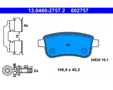 Brake Pad Set, disc brake 13.0460-2757.2 ATE, Image 2