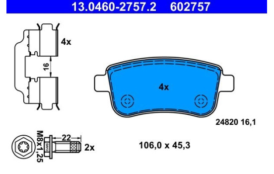 Brake Pad Set, disc brake 13.0460-2757.2 ATE, Image 2