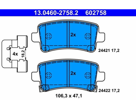 Brake Pad Set, disc brake 13.0460-2758.2 ATE, Image 2