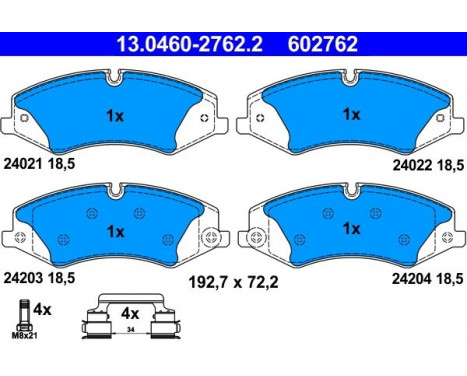 Brake Pad Set, disc brake 13.0460-2762.2 ATE, Image 2