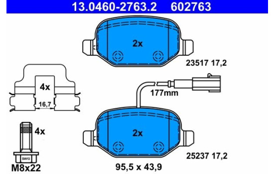 Brake Pad Set, disc brake 13.0460-2763.2 ATE, Image 2
