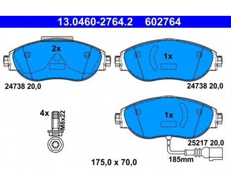 Brake Pad Set, disc brake 13.0460-2764.2 ATE, Image 2