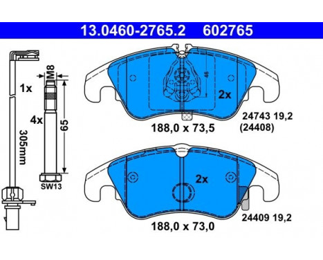 Brake Pad Set, disc brake 13.0460-2765.2 ATE, Image 2