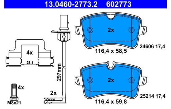 Brake Pad Set, disc brake 13.0460-2773.2 ATE, Image 2