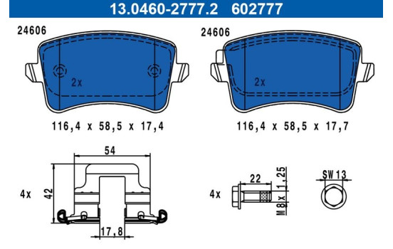 Brake pad set, disc brake 13.0460-2777.2 ATE