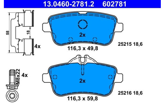Brake Pad Set, disc brake 13.0460-2781.2 ATE, Image 2