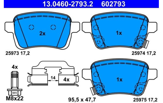 Brake Pad Set, disc brake 13.0460-2793.2 ATE, Image 2