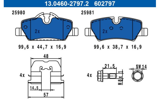 Brake Pad Set, disc brake 13.0460-2797.2 ATE, Image 3