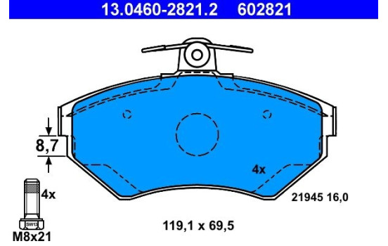 Brake Pad Set, disc brake 13.0460-2821.2 ATE, Image 2