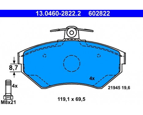 Brake Pad Set, disc brake 13.0460-2822.2 ATE, Image 2