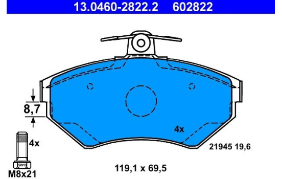 Brake Pad Set, disc brake 13.0460-2822.2 ATE, Image 2