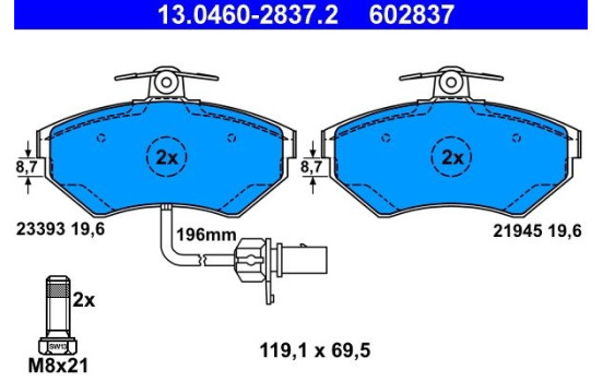 Brake Pad Set, disc brake 13.0460-2837.2 ATE, Image 2