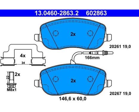 Brake Pad Set, disc brake 13.0460-2863.2 ATE, Image 2