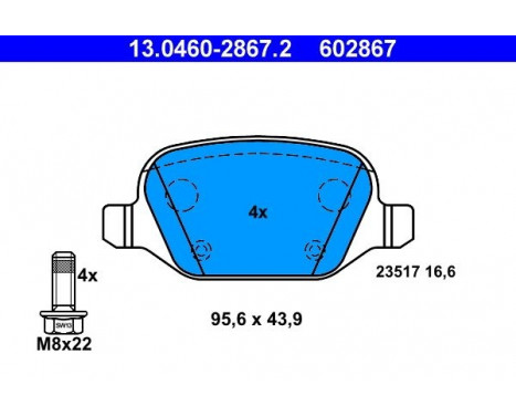 Brake Pad Set, disc brake 13.0460-2867.2 ATE, Image 2