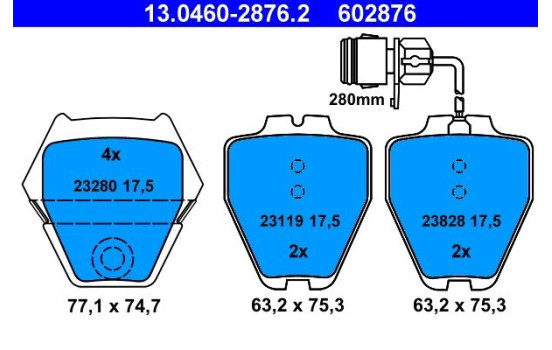 Brake Pad Set, disc brake 13.0460-2876.2 ATE, Image 2
