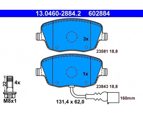 Brake Pad Set, disc brake 13.0460-2884.2 ATE, Image 2