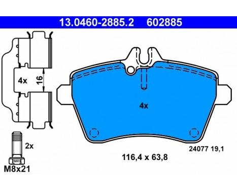 Brake Pad Set, disc brake 13.0460-2885.2 ATE, Image 2