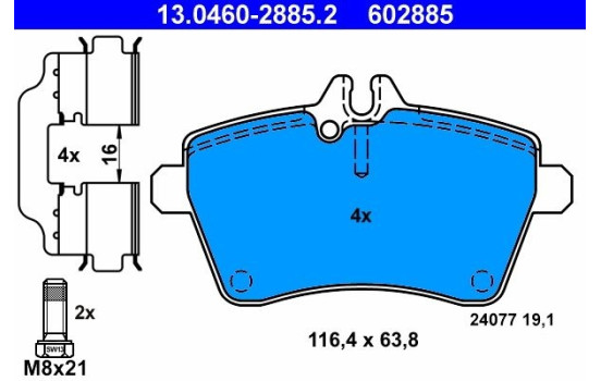 Brake Pad Set, disc brake 13.0460-2885.2 ATE, Image 2