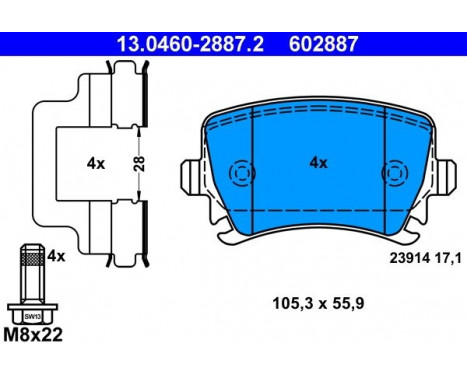 Brake Pad Set, disc brake 13.0460-2887.2 ATE, Image 2