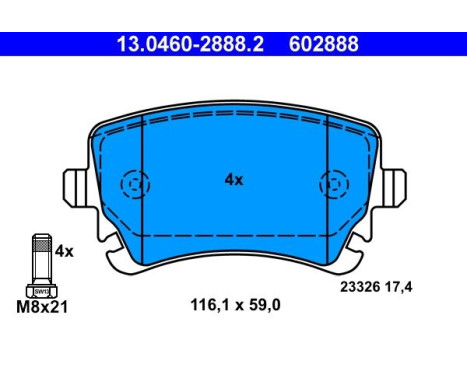 Brake Pad Set, disc brake 13.0460-2888.2 ATE, Image 2