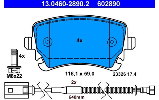 Brake Pad Set, disc brake 13.0460-2890.2 ATE