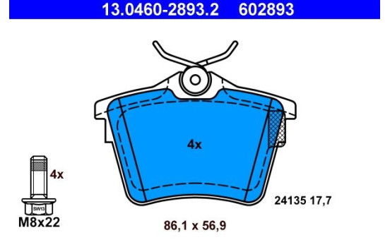 Brake Pad Set, disc brake 13.0460-2893.2 ATE, Image 2