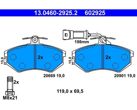 Brake Pad Set, disc brake 13.0460-2925.2 ATE, Image 2