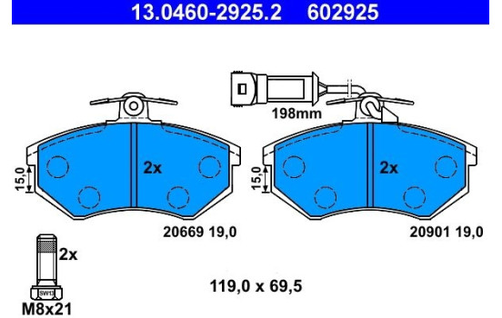 Brake Pad Set, disc brake 13.0460-2925.2 ATE, Image 2
