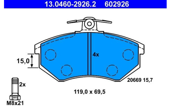 Brake Pad Set, disc brake 13.0460-2926.2 ATE, Image 2