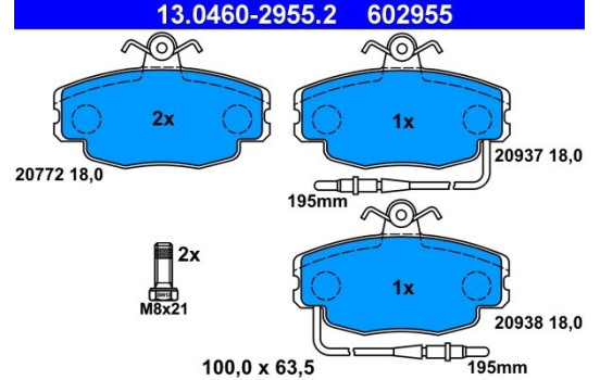 Brake Pad Set, disc brake 13.0460-2955.2 ATE