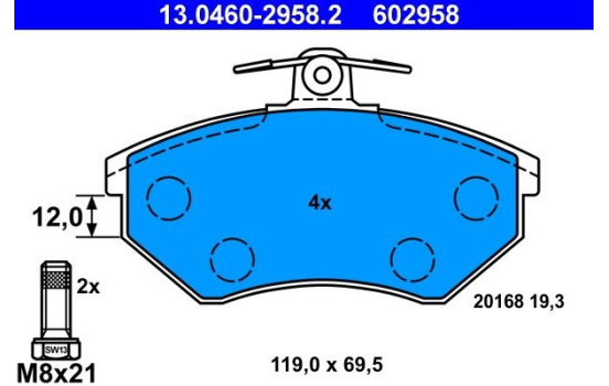 Brake Pad Set, disc brake 13.0460-2958.2 ATE, Image 2