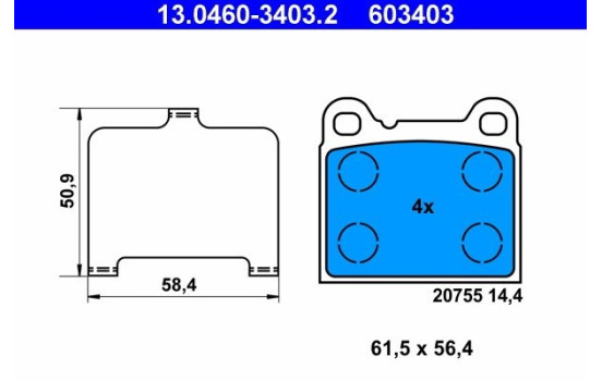 Brake Pad Set, disc brake 13.0460-3403.2 ATE, Image 2