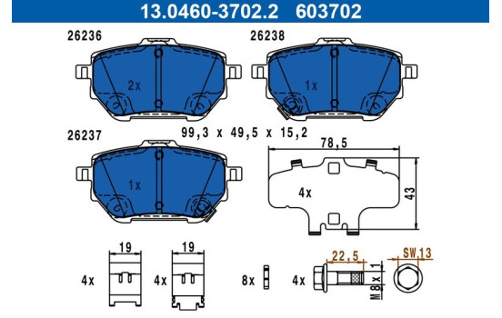 Brake pad set, disc brake 13.0460-3702.2 ATE
