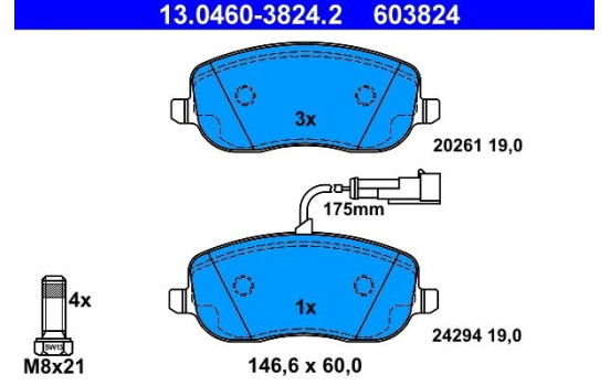 Brake Pad Set, disc brake 13.0460-3824.2 ATE, Image 2