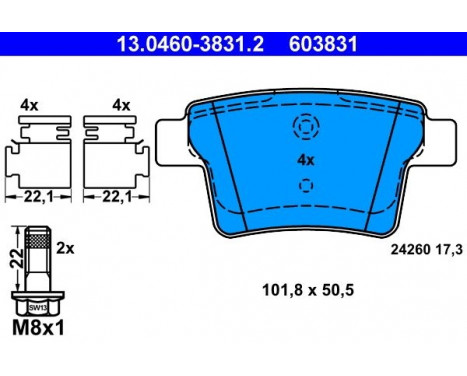 Brake Pad Set, disc brake 13.0460-3831.2 ATE, Image 2