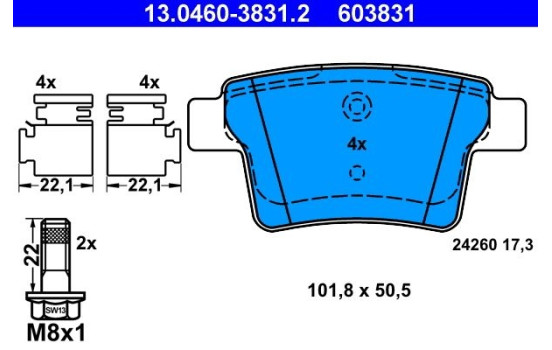 Brake Pad Set, disc brake 13.0460-3831.2 ATE, Image 2