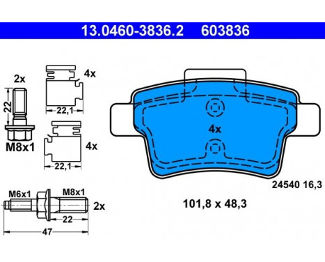 Brake Pad Set, disc brake 13.0460-3836.2 ATE, Image 2