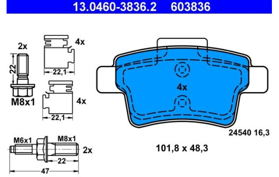 Brake Pad Set, disc brake 13.0460-3836.2 ATE, Image 2