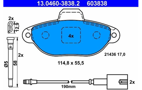 Brake Pad Set, disc brake 13.0460-3838.2 ATE, Image 2