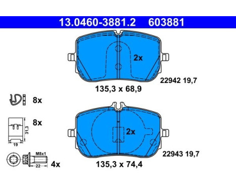 Brake pad set, disc brake 13.0460-3881.2 ATE