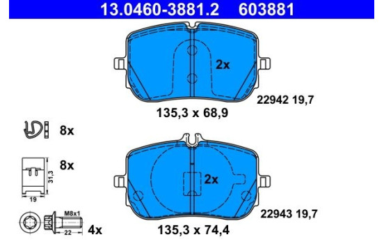 Brake pad set, disc brake 13.0460-3881.2 ATE