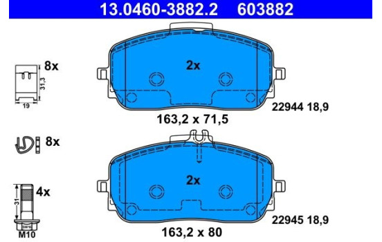 Brake pad set, disc brake 13.0460-3882.2 ATE