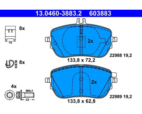 Brake pad set, disc brake 13.0460-3883.2 ATE