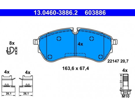 Brake Pad Set, disc brake 13.0460-3886.2 ATE