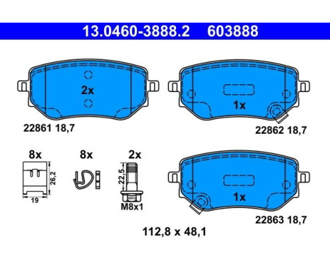 Brake pad set, disc brake 13.0460-3888.2 ATE