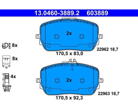 Brake pad set, disc brake 13.0460-3889.2 ATE