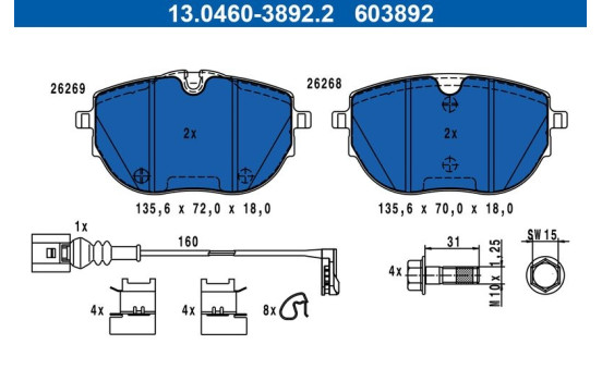Brake pad set, disc brake 13.0460-3892.2 ATE