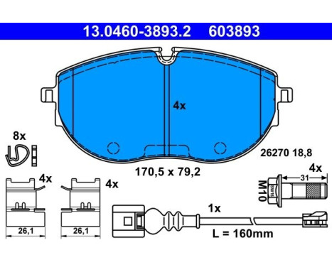 Brake pad set, disc brake 13.0460-3893.2 ATE