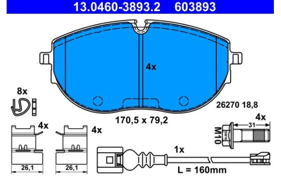 Brake pad set, disc brake 13.0460-3893.2 ATE